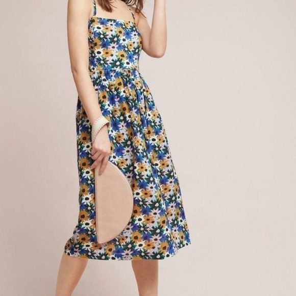 Corey Lynn Calter Danica Midi Dress Floral Blue Gold Small - Picture 1 of 12